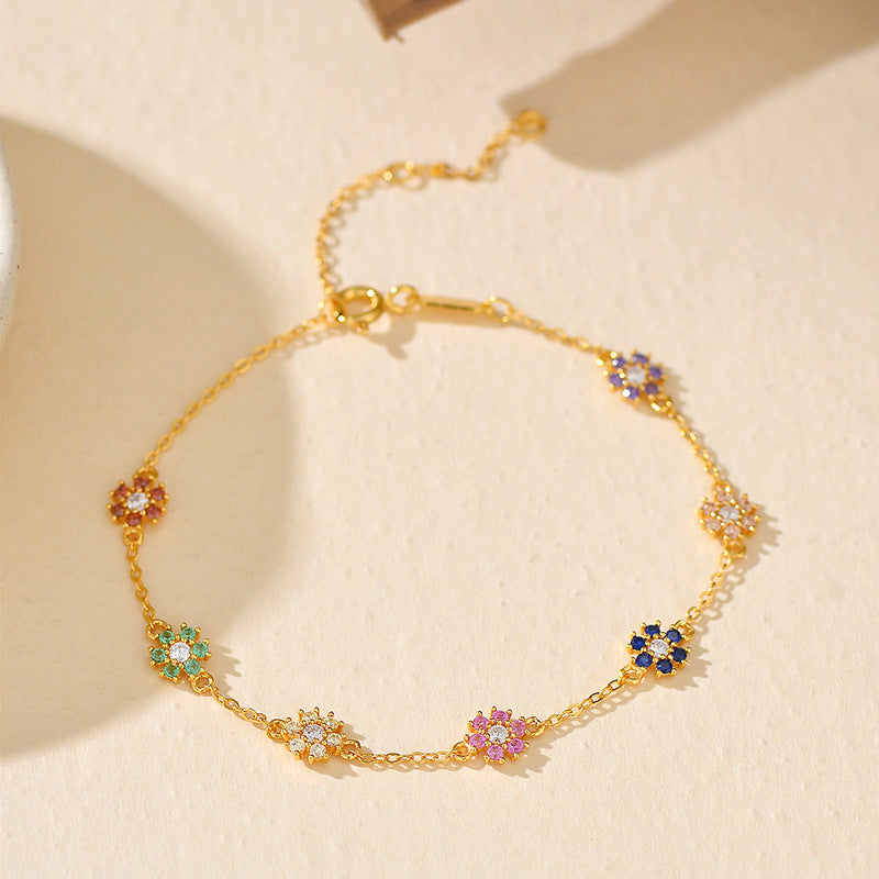 “Daisy Dopamine” S925 Sterling Silver Zircon Flower Bracelet