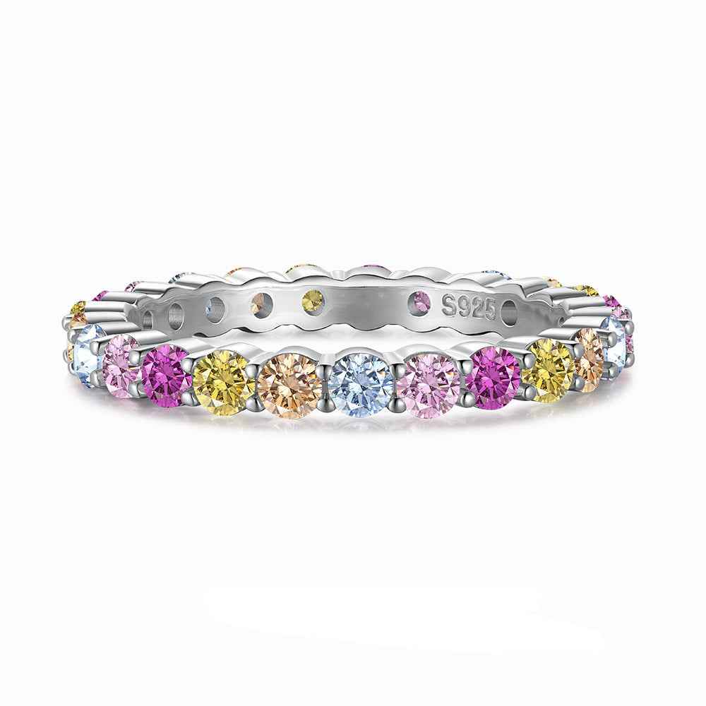 925 Sterling Silver Rainbow Eternity Ring – Dopamine Spectrum