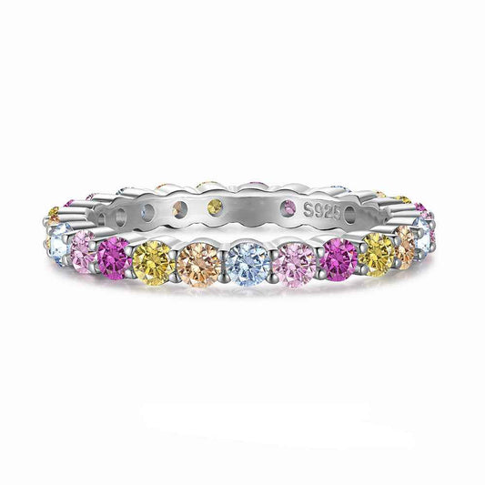925 Sterling Silver Rainbow Eternity Ring – Dopamine Spectrum