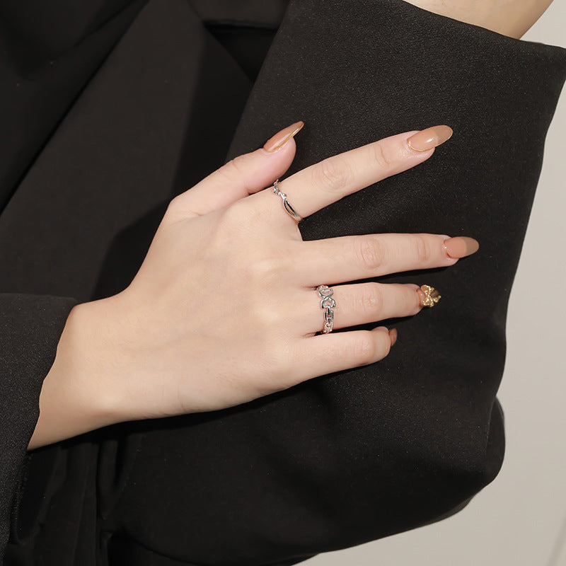 “Entwined Lines” S925 Sterling Silver Open Adjustable Geometric Ring
