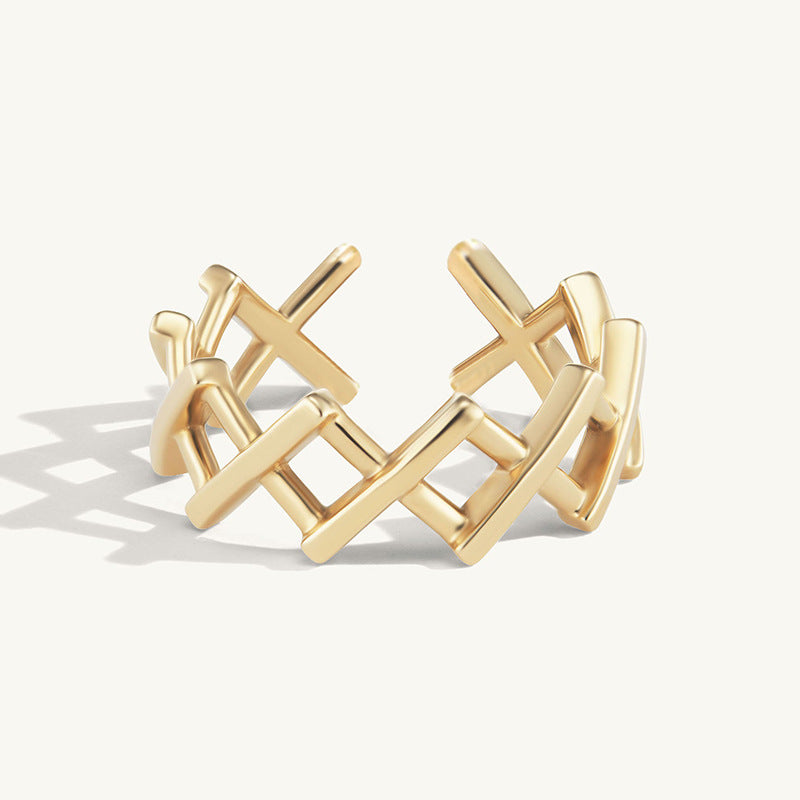 “Diamond Grid” S925 Sterling Silver Open Adjustable Lattice Ring