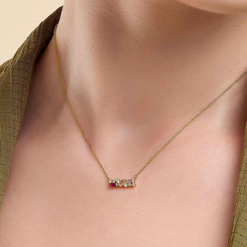 Trilume Bar Multicolor Zircon Horizontal Necklace 925 Sterling Silver