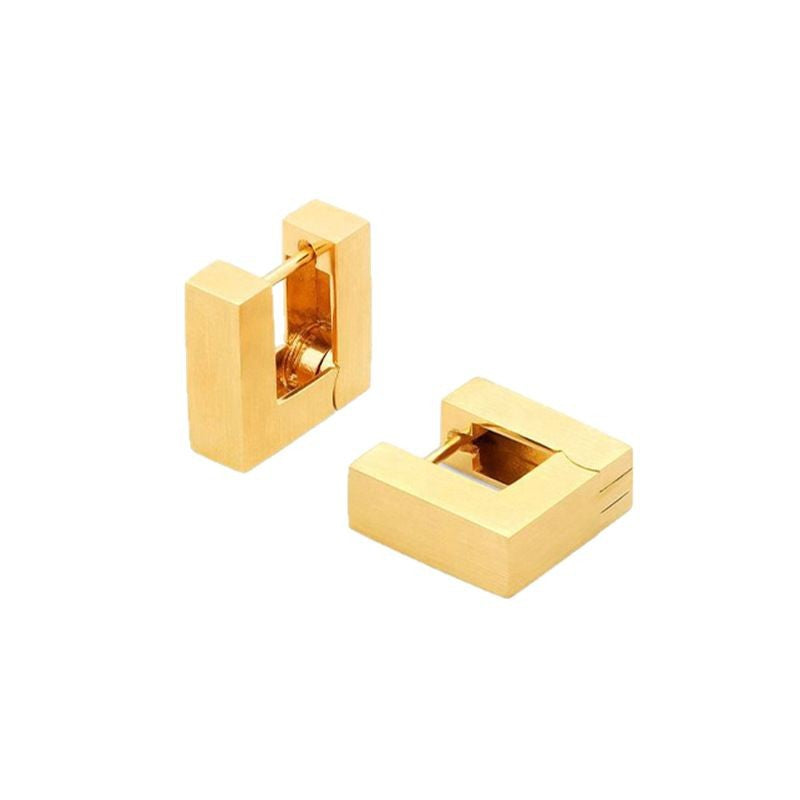 “Architectural Cube” S925 Sterling Silver Sculptural Square Hoop Earrings