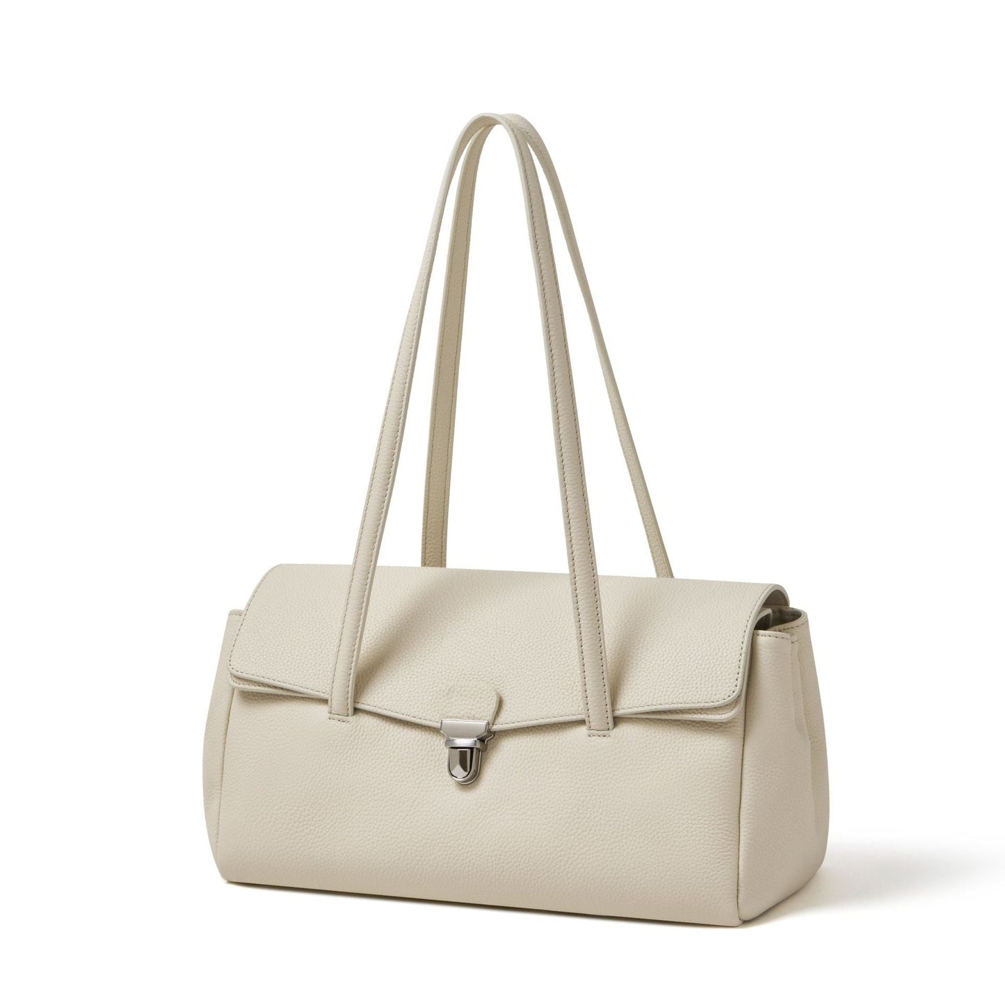 Women's Pebbled Cowhide Flap Tote with Twist-Lock Closure