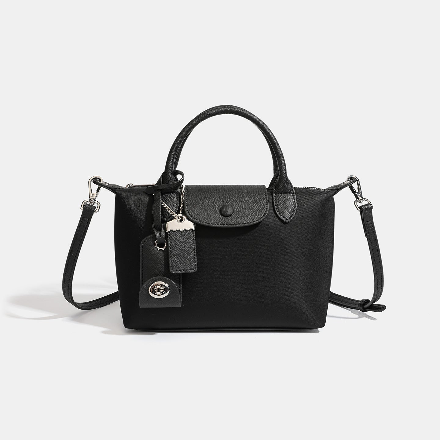 Women's Lightweight Nylon Dumpling Bag with Leather Trim