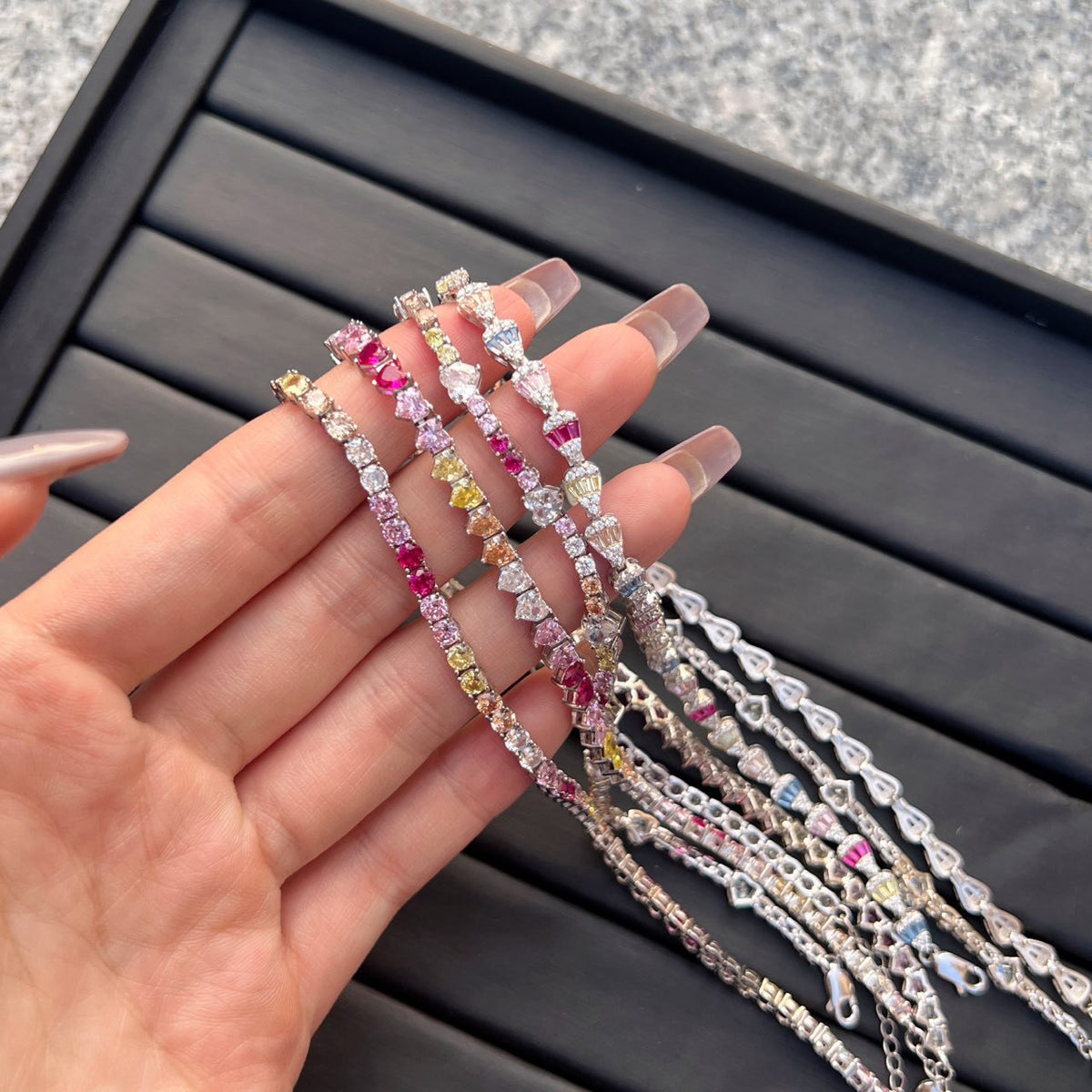 “Dopamine Bloom” S925 Sterling Silver Colorful Heart & Floral Bracelet