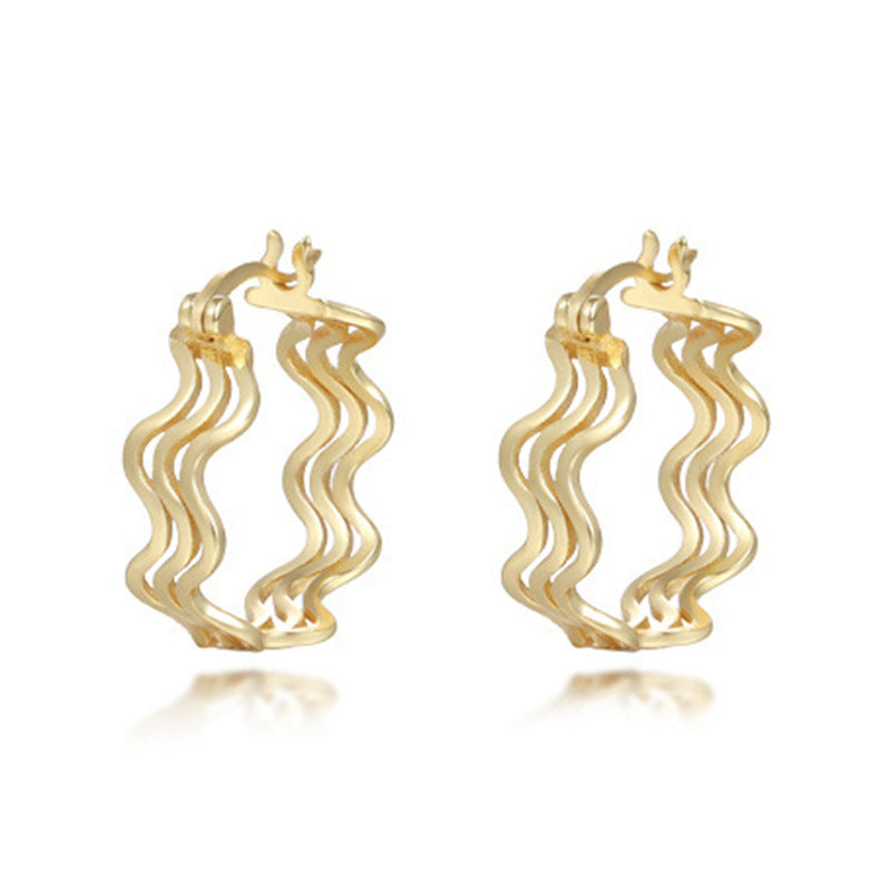 “Ripple Twist” S925 Sterling Silver Twisted Wave Hoop Earrings