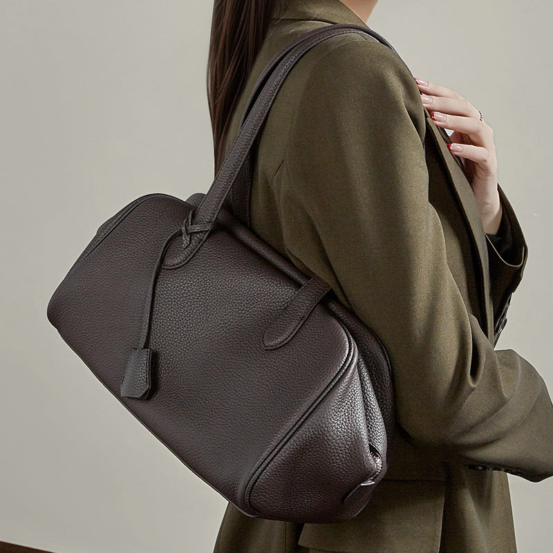 Women's Pebbled Cowhide East-West Bowling Tote Bag