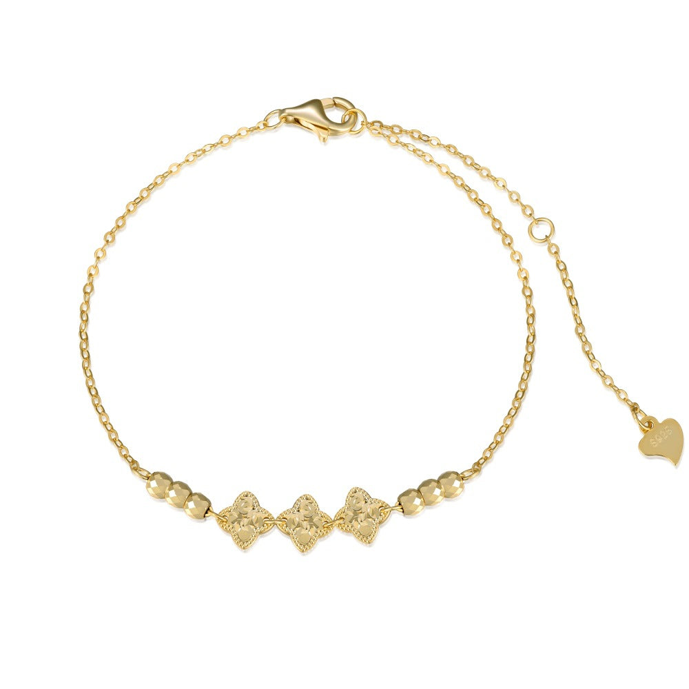 925 Sterling Silver Four-Leaf Clover Beaded Bracelet – Lucky Trefoil