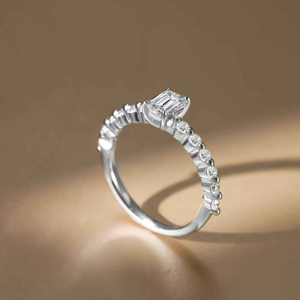 925 Sterling Silver Luminous Promise 0.6CT Emerald-Cut Moissanite Ring