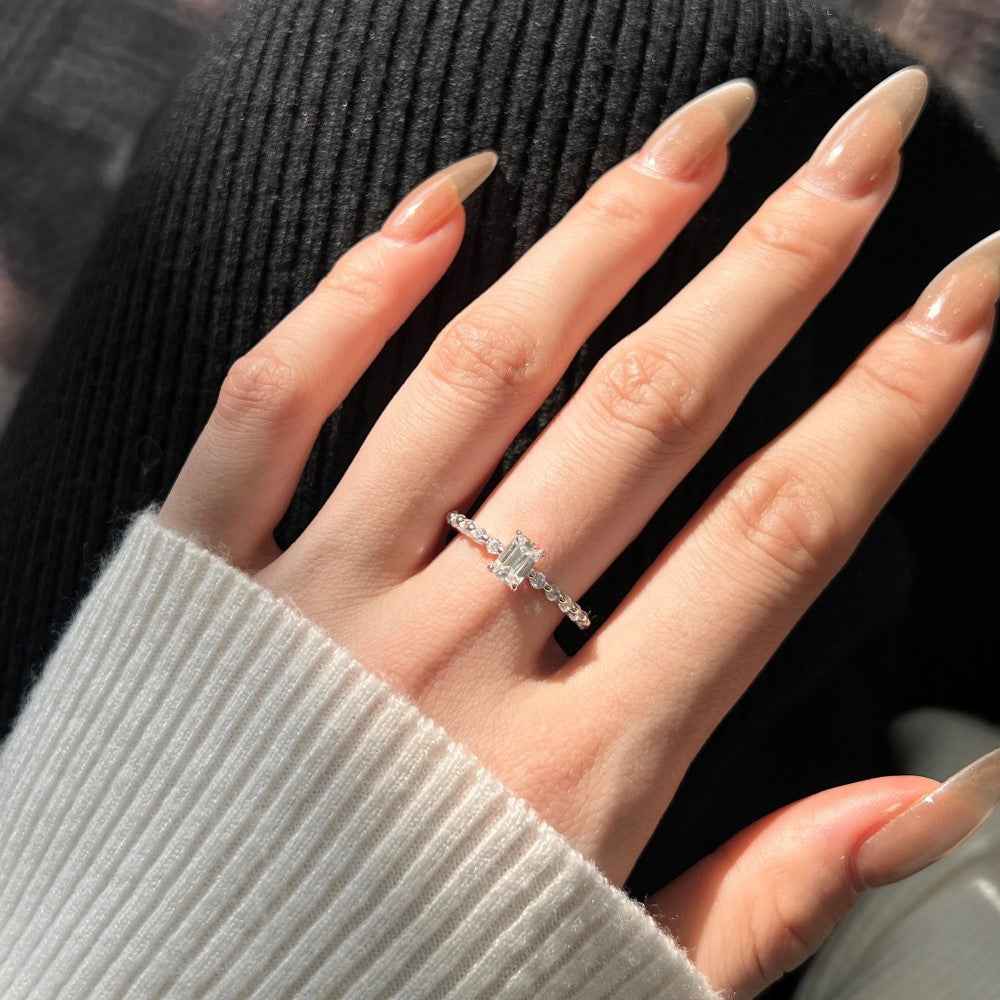 925 Sterling Silver Luminous Promise 0.6CT Emerald-Cut Moissanite Ring