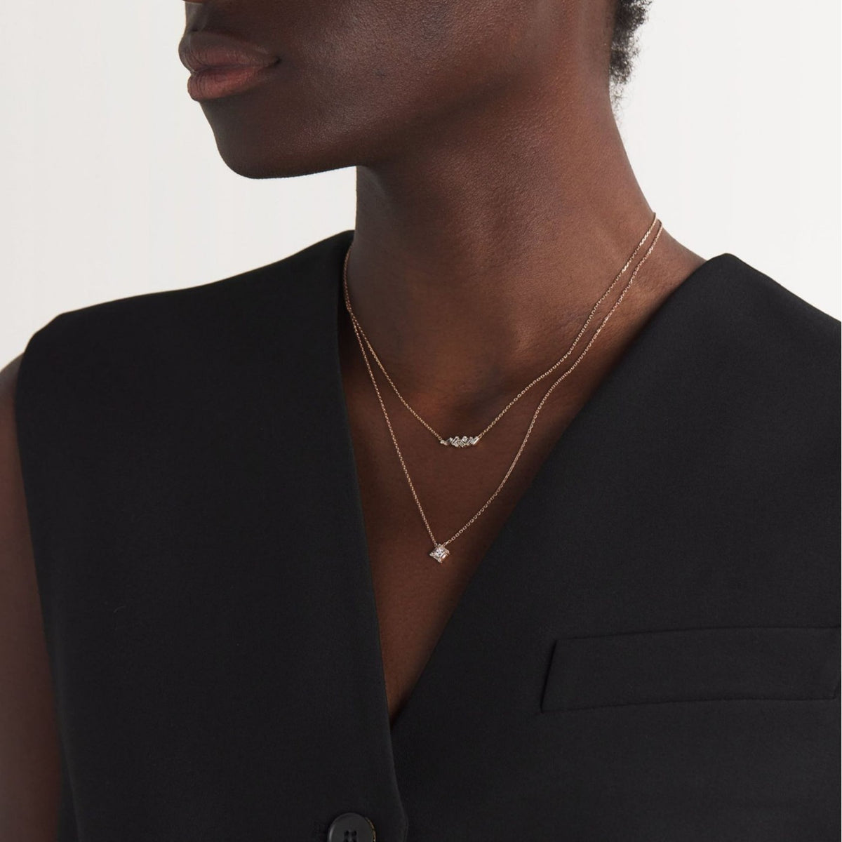 “Quadra Eclat” S925 Sterling Silver Zircon Geometric Necklace