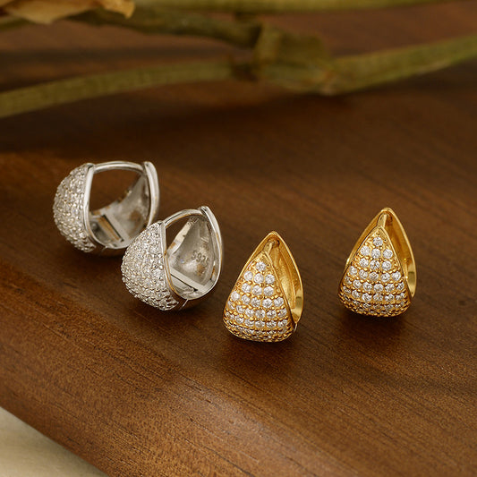 “Trielle Spark” S925 Sterling Silver Pavé Triangle Hoop Earrings