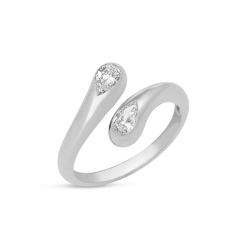 “Double Teardrop” S925 Sterling Silver Open Adjustable Zircon Ring
