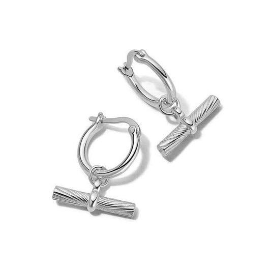 925 Sterling Silver T-Bar Hoop Earrings – Minimalist Chic Design