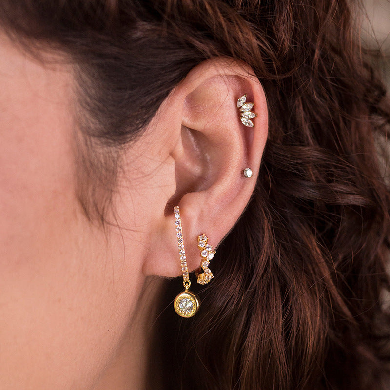 “Sculpted Drift” Geometric Zircon Huggie Hoop Earrings