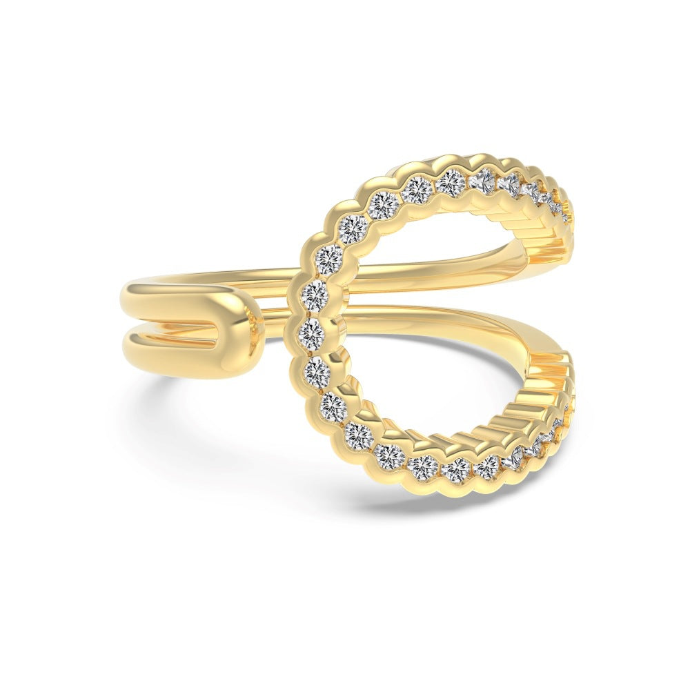 Lumière Line Sculptural Stackable Ring Collection with Zircon Accents, S925 Sterling Silver