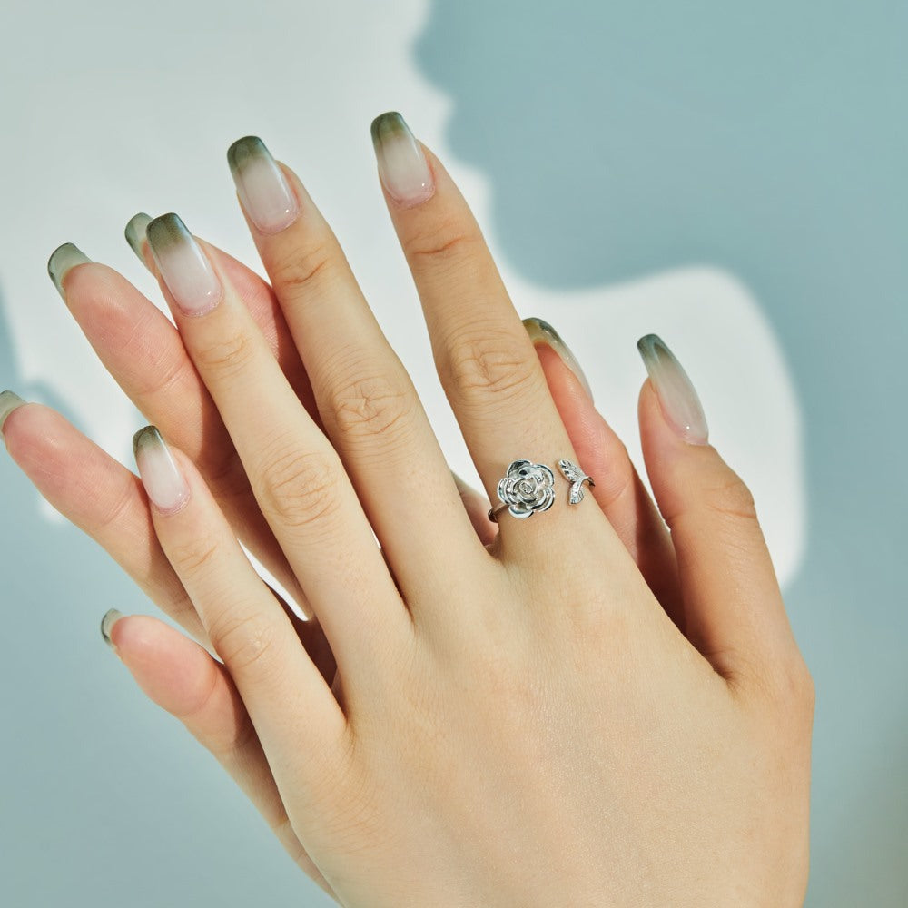 925 Sterling Silver Rotating Rose Open Adjustable Ring