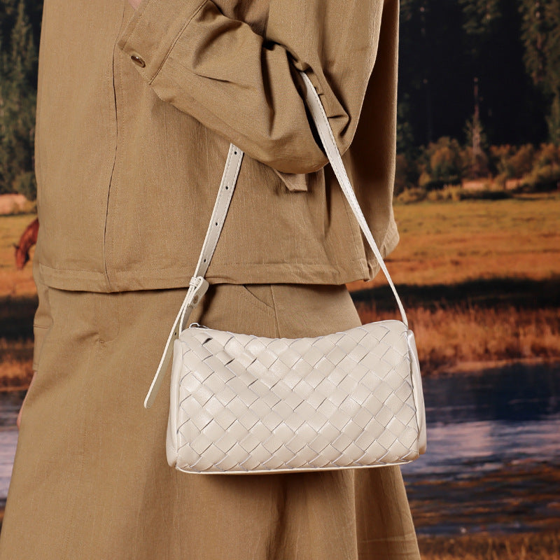 Women's Woven Sheepskin Baguette Bag with Adjustable Strap