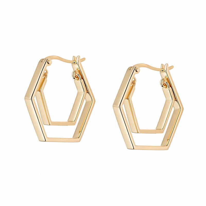 “Hexa Double Muse” S925 Sterling Silver Double-Layer Geometric Hoop Earrings