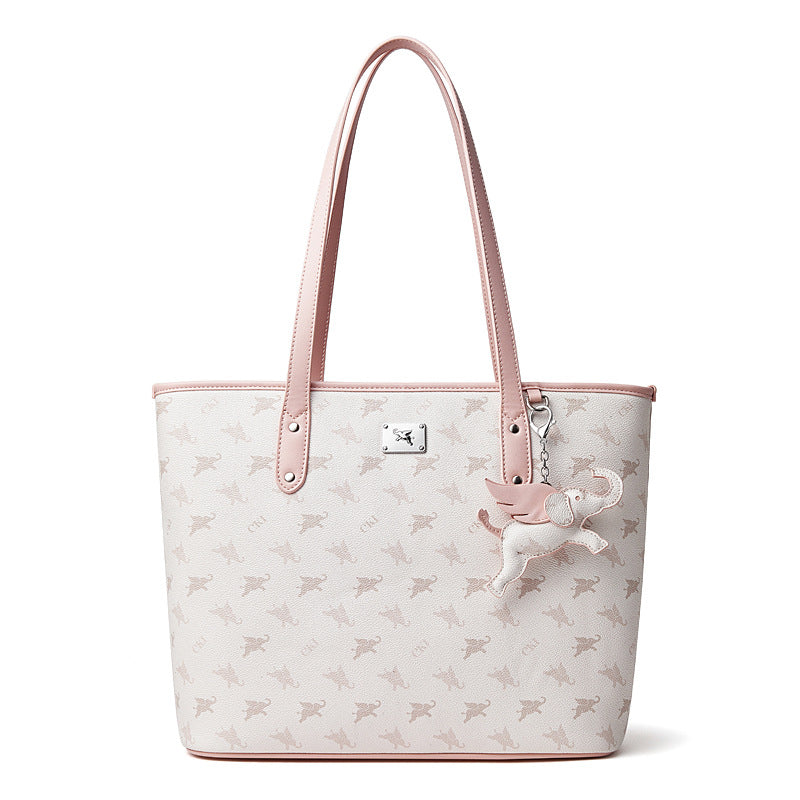 Women's Flying Elephant Printed Tote Bag with Detachable Charm