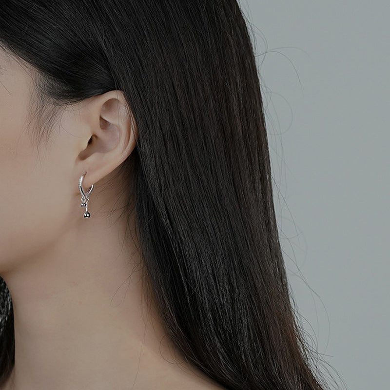 “Beaded Cascade” S925 Sterling Silver Zircon Drop Hoop Earrings