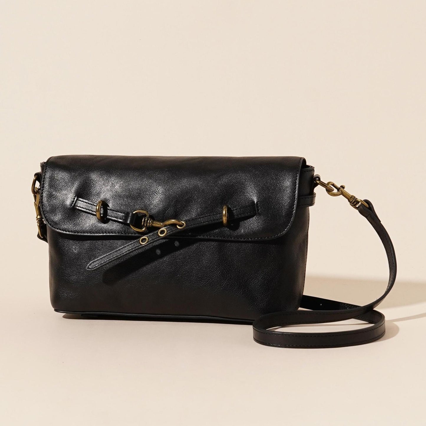 Women's Full-Grain Cowhide Horsebit Flap Crossbody Bag