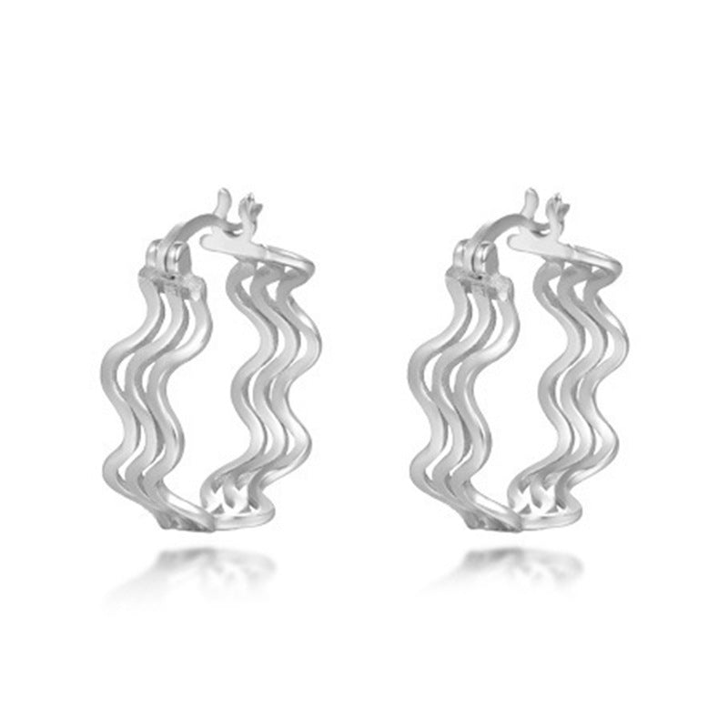 “Ripple Twist” S925 Sterling Silver Twisted Wave Hoop Earrings