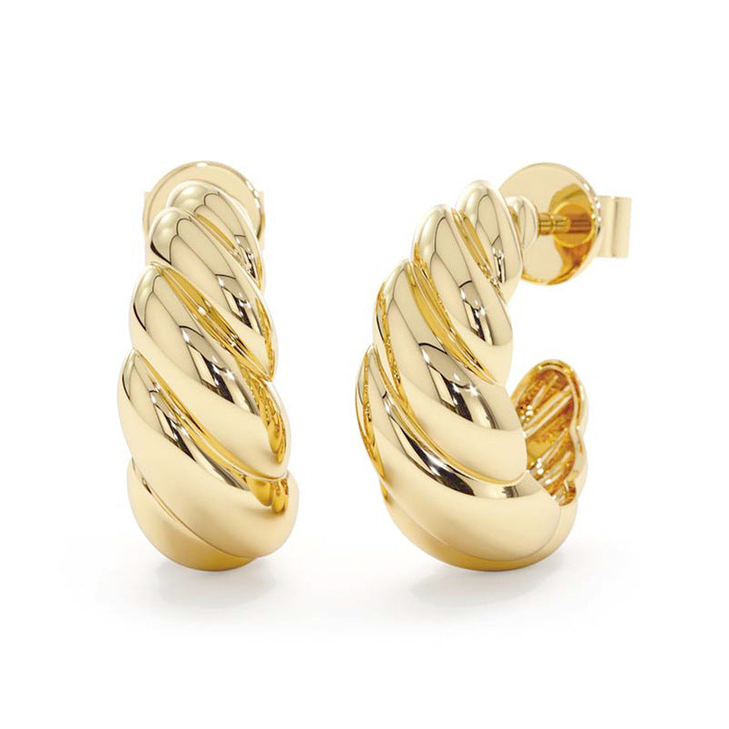 “Croissant Curve” S925 Sterling Silver Croissant-Shaped Stud Earrings