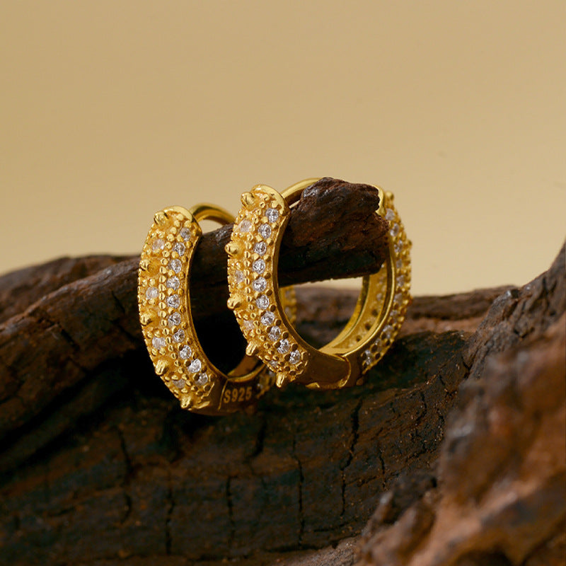 “Studded Edge” S925 Sterling Silver Zircon Studded Hoop Earrings