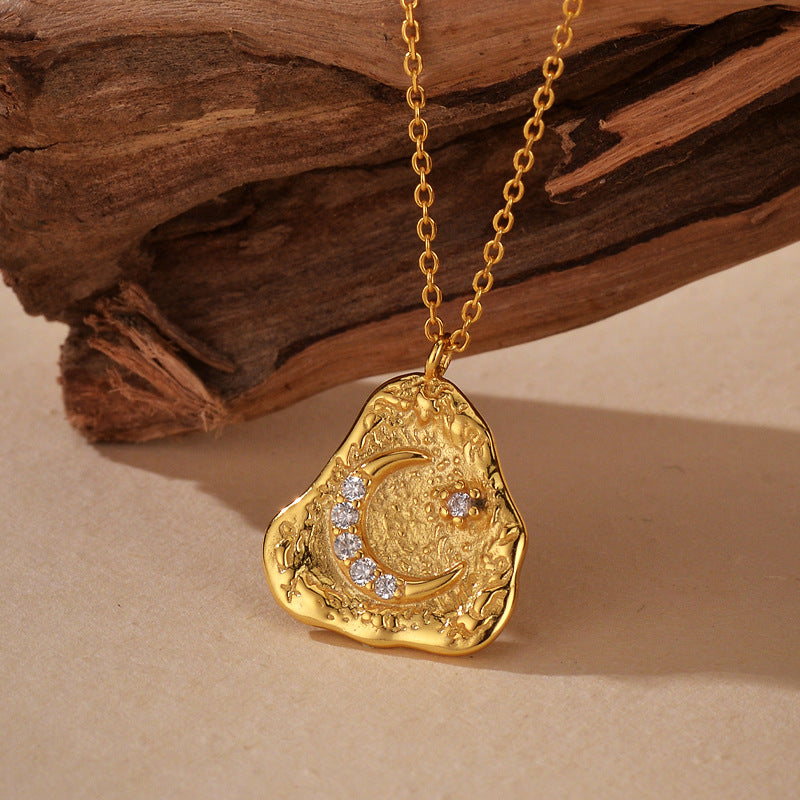 “Moonlit Muse” S925 Sterling Silver Zircon Moon Necklace