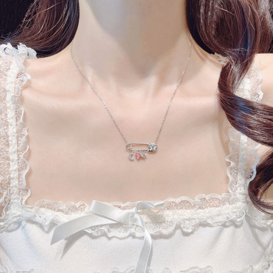 S925 Sterling Silver Safety Pin Necklace Adjustable Chain