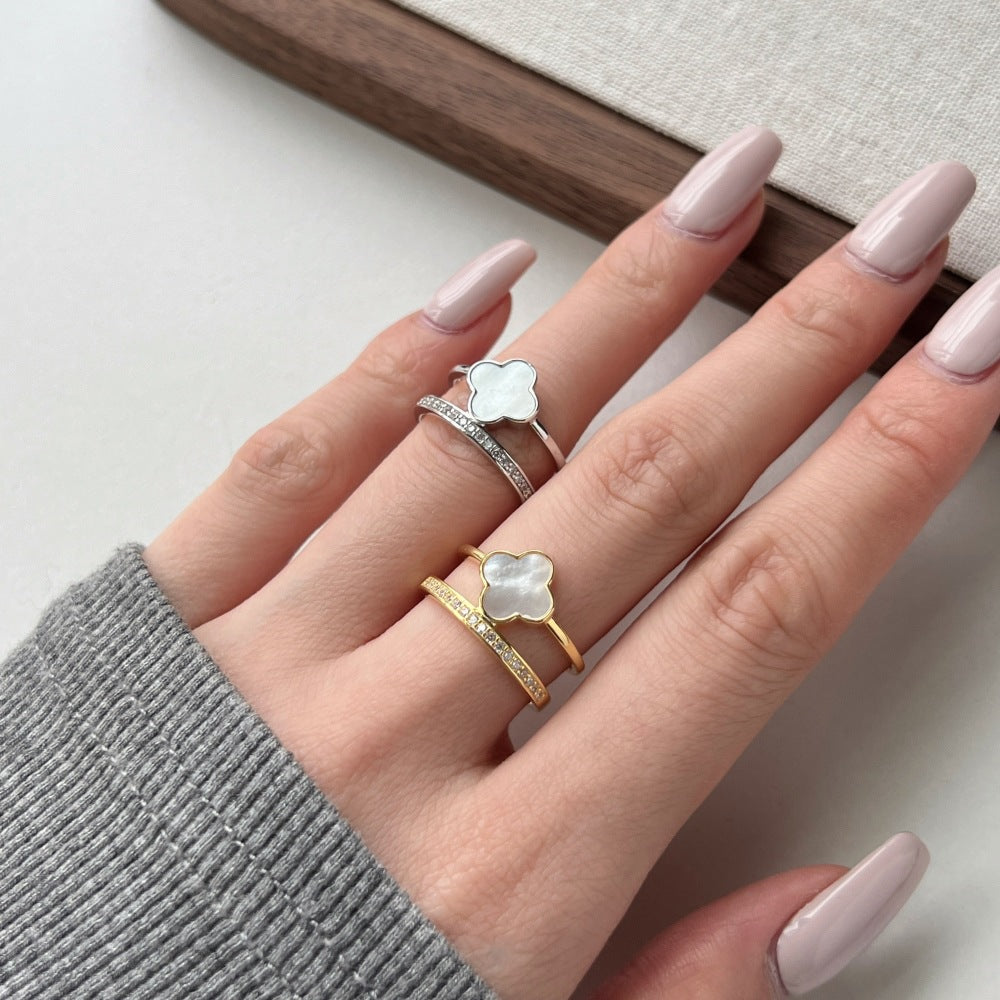 “Mother of Pearl Eclat” S925 Sterling Silver Zircon Open Ring
