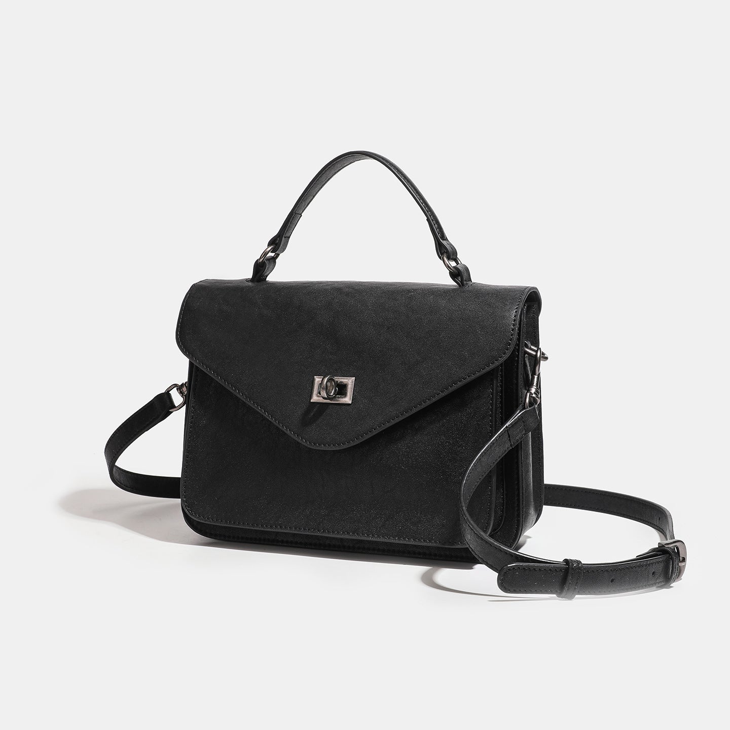 Women's Genuine Leather V-Flap Messenger Bag with Twist Lock