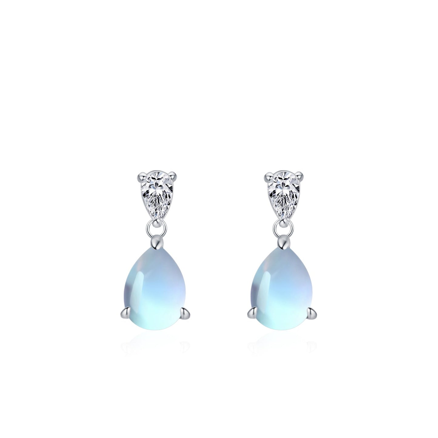 Luna Drop Teardrop Moonstone Necklace Earrings Set 925 Sterling Silver