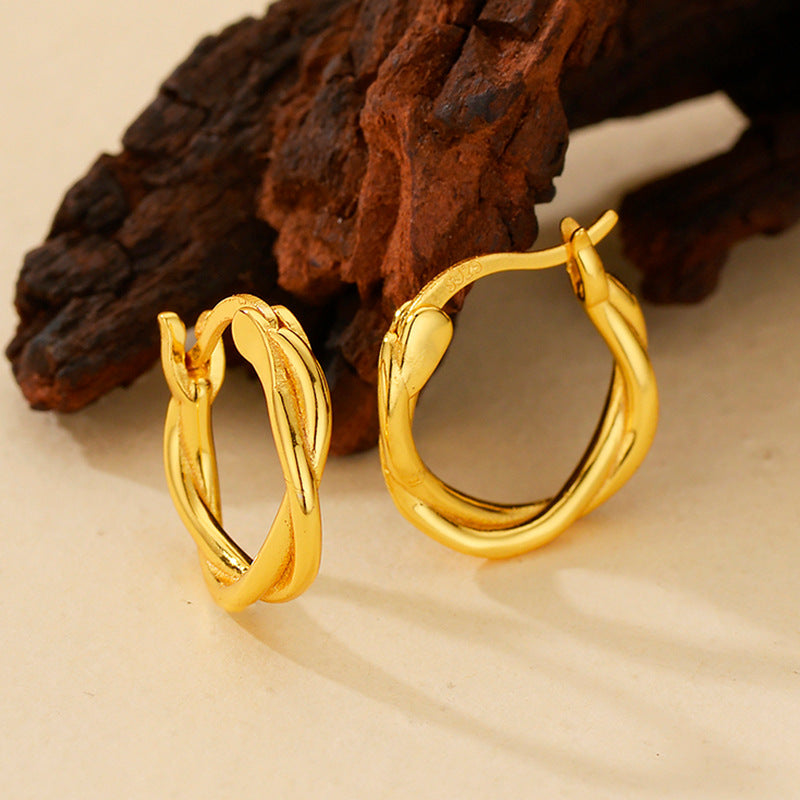 “Twisted Dimension” S925 Sterling Silver Double-Layer Twist Hoop Earrings