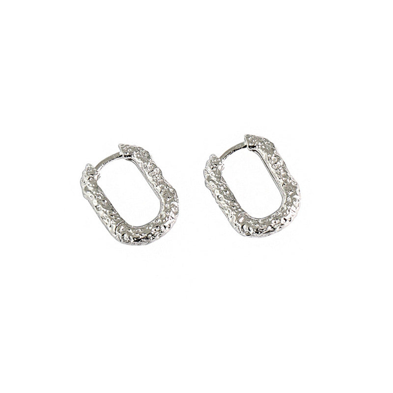“Oval Muse” S925 Sterling Silver Minimalist Oval Huggie Hoop Earrings