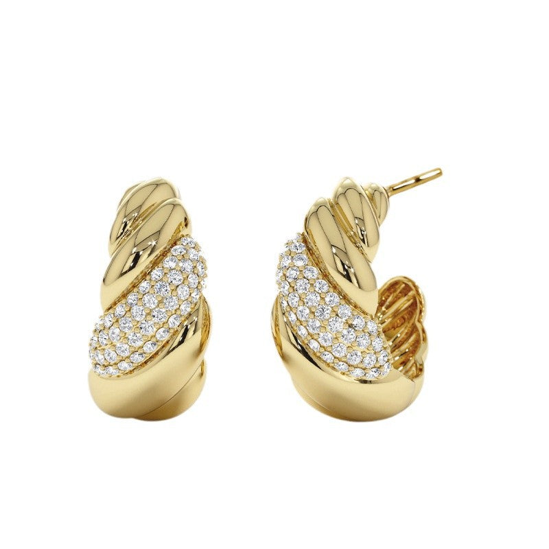 “Twist Oval Radiance” S925 Sterling Silver Zircon Twist Stud Earrings