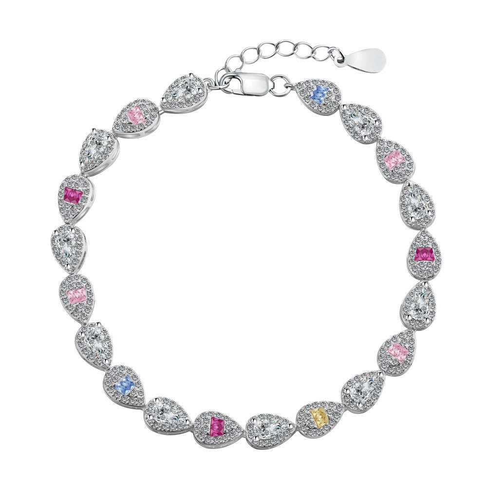 “Dopamine Bloom” S925 Sterling Silver Colorful Heart & Floral Bracelet