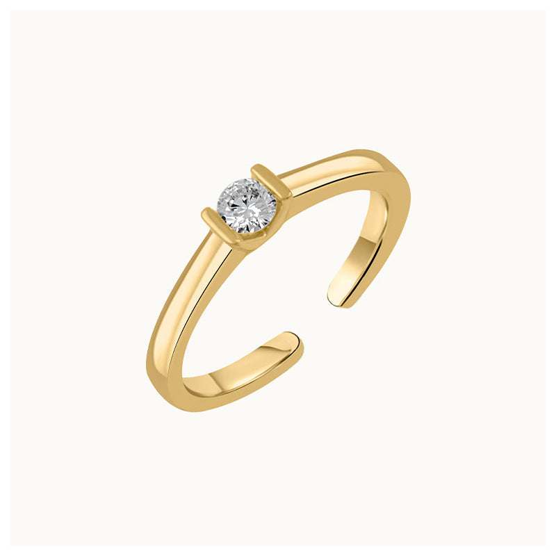 “Solitaire Wave” S925 Sterling Silver Open Adjustable Single Zircon Ring