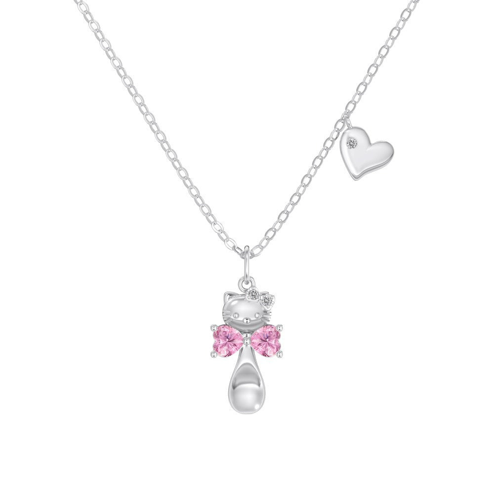 “Kitty Bow” S925 Sterling Silver Cat Bow Spoon Necklace