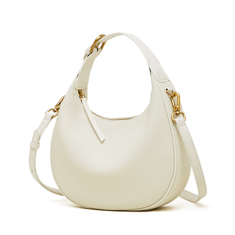Women's Pebbled Cowhide Half-Moon Hobo Bag with Adjustable Strap