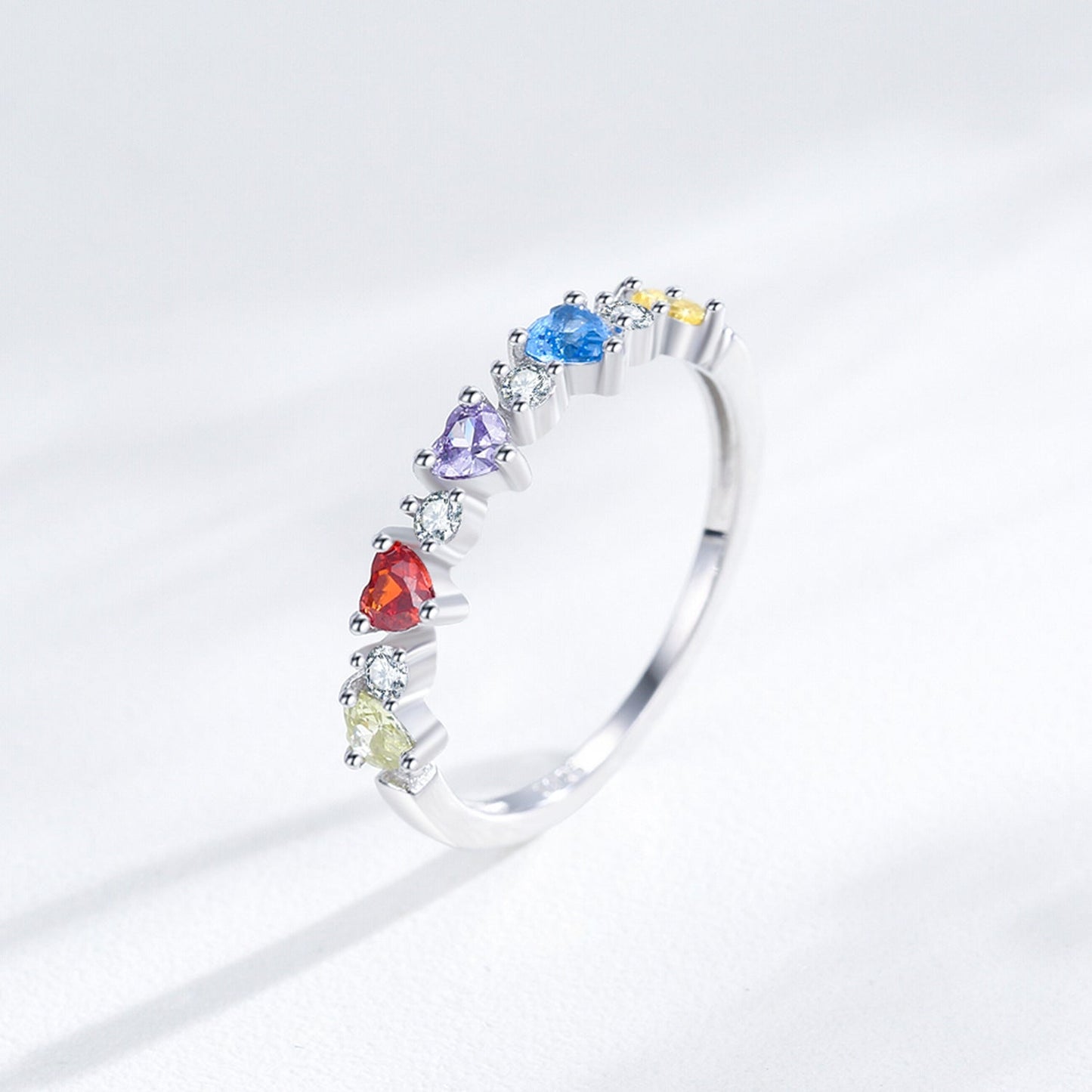 Rainbow Crush Rainbow Heart Zircon Ring in 925 Sterling Silver