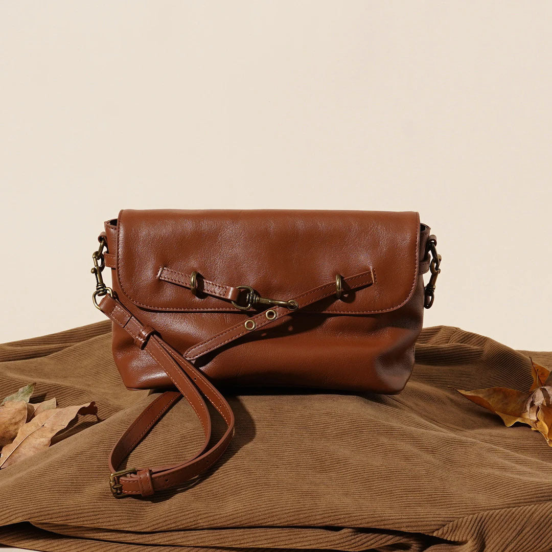 Women's Full-Grain Cowhide Horsebit Flap Crossbody Bag