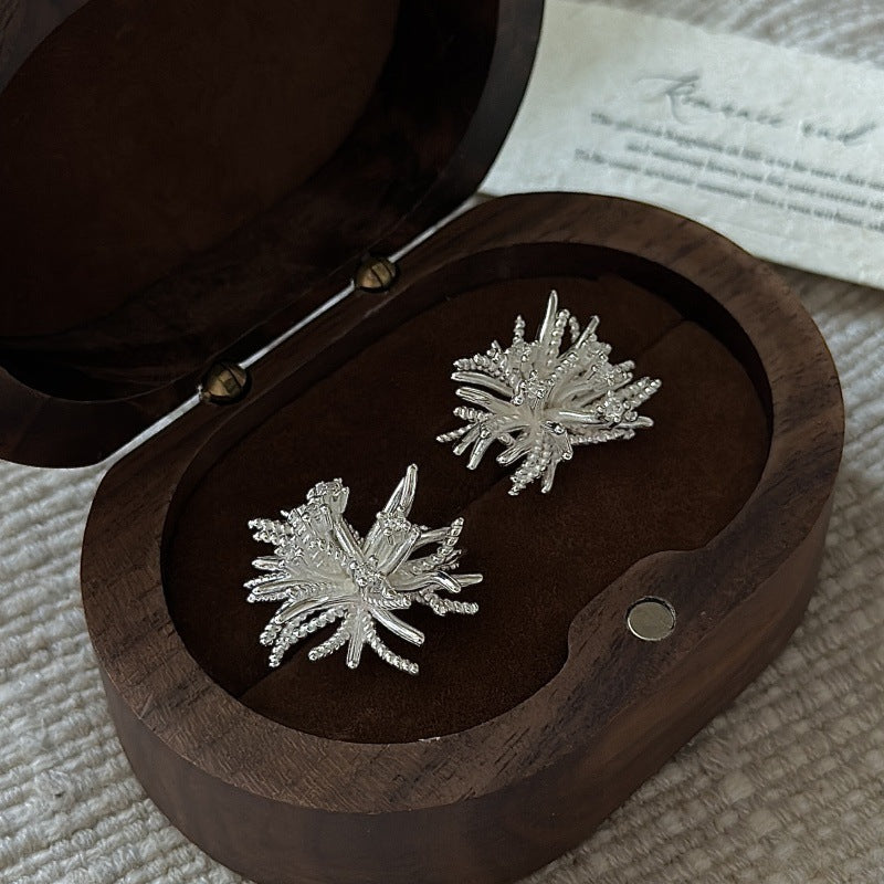 S925 Sterling Silver Floral Cluster Earrings Pearl Flower Stud Elegant Design