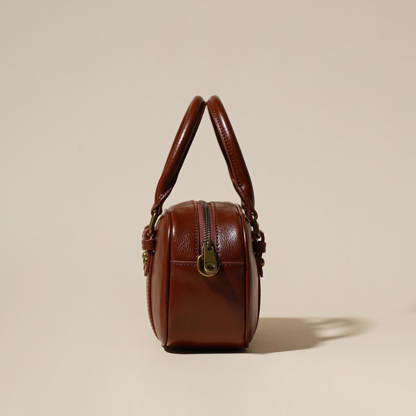 Women's Oil-Waxed Cowhide Mini Boston Bag with Top Handle