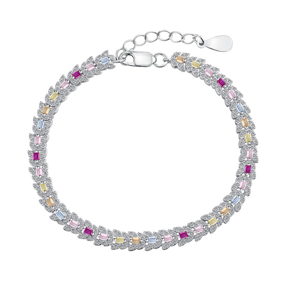“Dopamine Bloom” S925 Sterling Silver Colorful Heart & Floral Bracelet