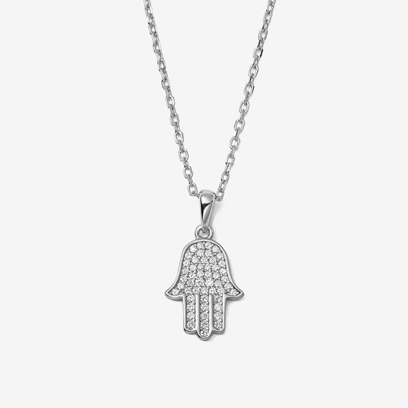 “Palm Eclat” S925 Sterling Silver Zircon Palm Necklace