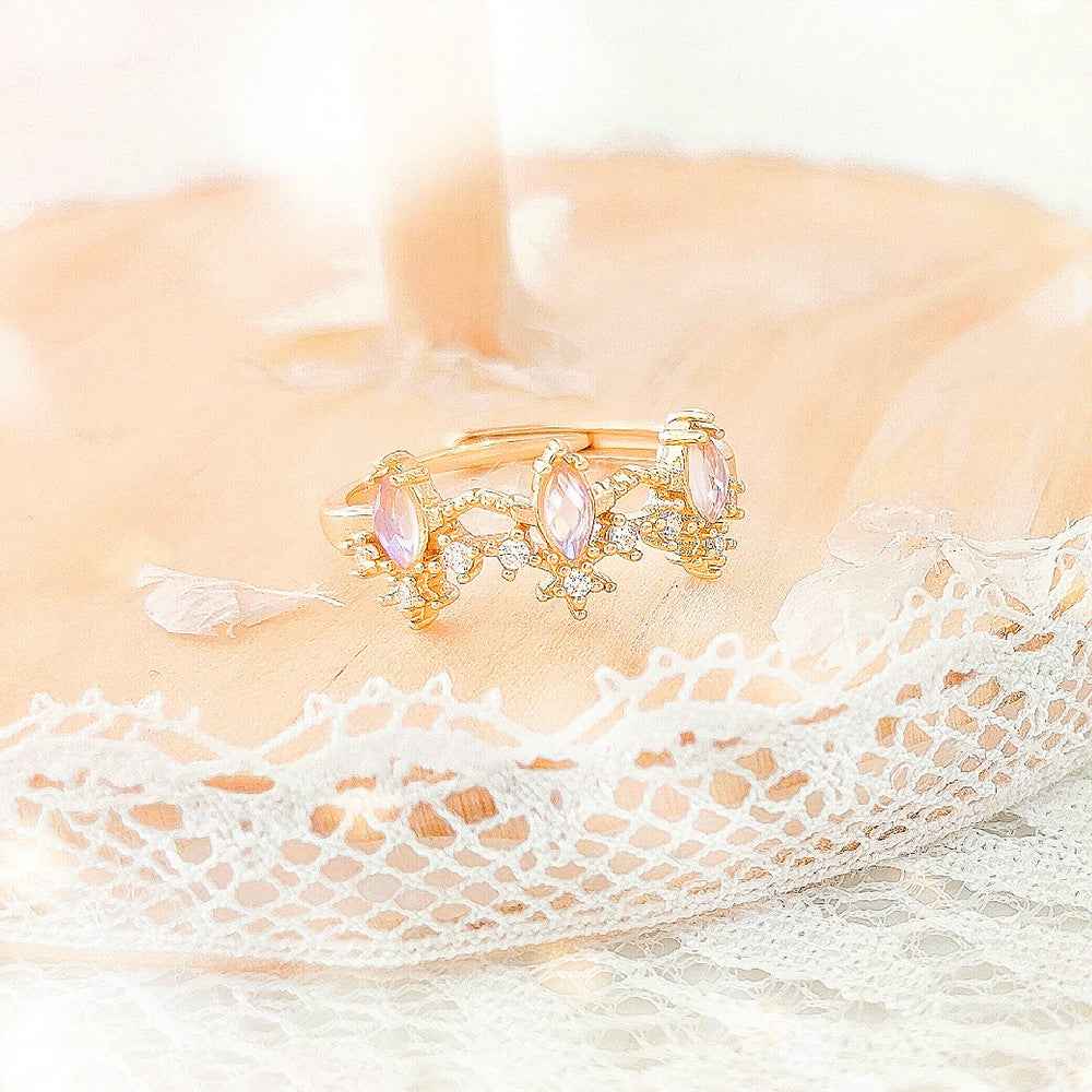 Starlit Crown Crystal Necklace & Adjustable Ring Set 925 Sterling Silver