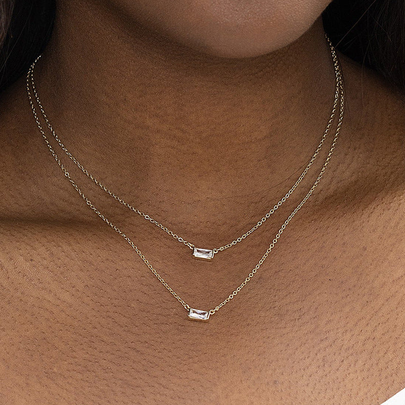 “Linear Frame” S925 Sterling Silver Rectangular Zircon Necklace